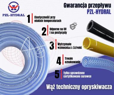 Wąż do środków ochrony roślin             (opryskiwacz) zbrojony PVC 25X4 6bar żółty PZL - HYDRAL (sprzedawane po 25m) widoczna cena za 1 mb