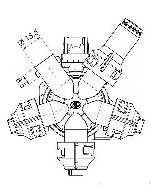 Korpus rozpylacza - oprawa głowica        obrotowa 5-pozycyjna niekompletna typ Arag fi-22 rura , otwór fi-10 Proline