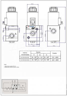 Elektrozawór 3-drogowy elektromagnetyczn kontroli 3/2 E12DVS3/2-80L G1/2 80L (24V DC) ARCHIMEDES