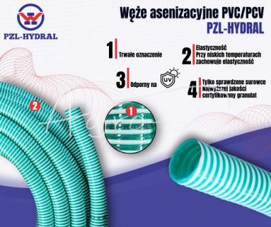 Wąż asenizacyjny PVC/PCV ssawno -  tłoczący DN110 ( sprzedawany na krązki 30m ) PZL HYDRAL