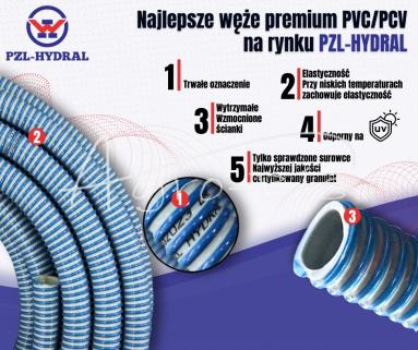 Wąż asenizacyjny PVC/PCV ssawno -  tłoczący DN25 ( sprzedawany na metry ) Premium PZL HYDRAL